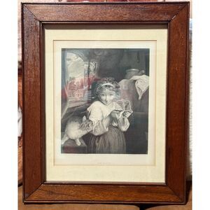 Vintage Framed Engraved Print of Sir Joshua Reynolds Painting The Mouse